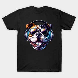 American Bulldog Smiling DJ: Rhythms and Shades Unleashed T-Shirt